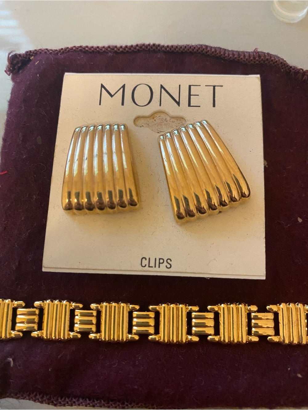 Vintage Monet Clip on Earrings and Bracelet Set